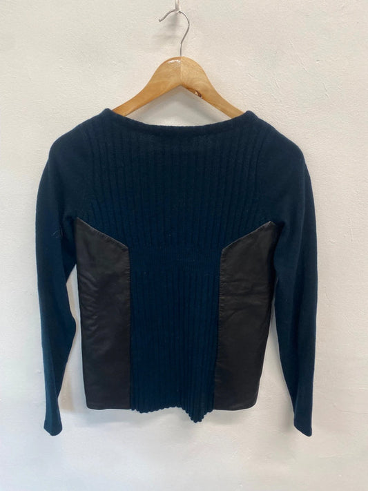 Fabulous Pringle of scotland Sweater UK S Navy blue Leather and cashmere KB001