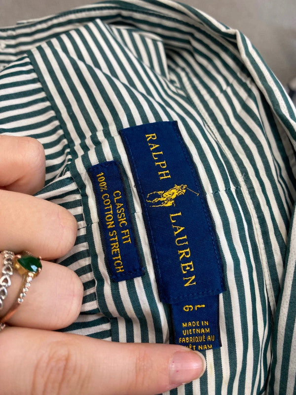 Fabulous Ralph Lauren Shirt UK L Green white striped LG276