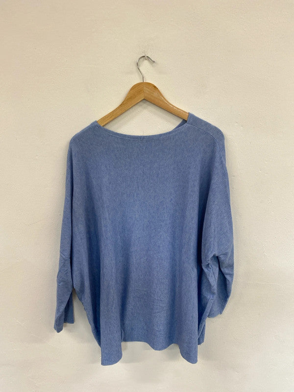 Fabulous Made In Italy Cornflower Blue Marl Tunic Jumper One Size HD440