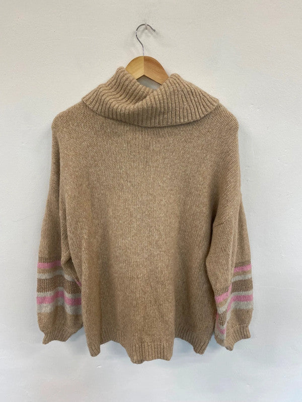 Fabulous Mint Velvet Beige Mix Cowl Neck Sweater UK L VW001