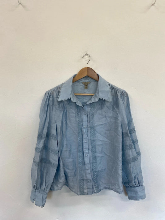 Fabulous River Island Powder Blue Boho Lace Accent Blouse UK16 AB024