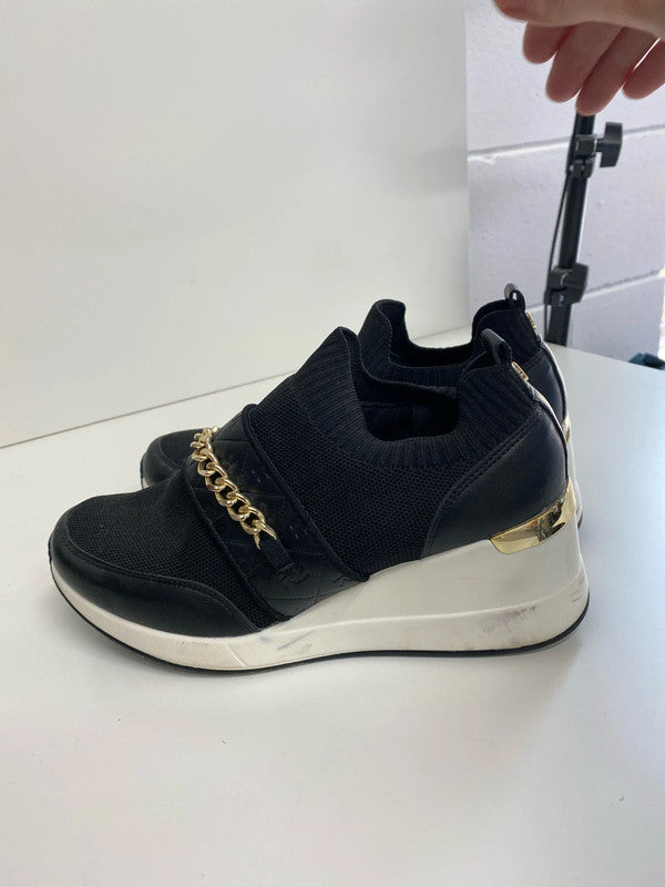 Fabulous Black wedge River Island trainers logo UK6 AB024