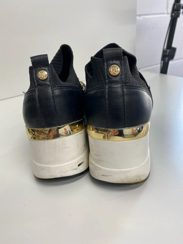 Fabulous Black wedge River Island trainers logo UK6 AB024