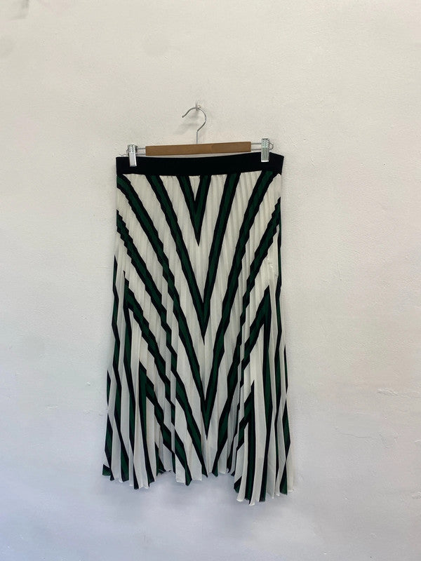 Lovely h&m pleated midi skirt green stripe uk m AB024
