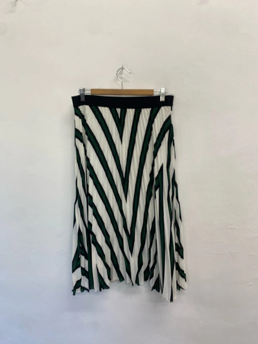 Lovely h&m pleated midi skirt green stripe uk m AB024
