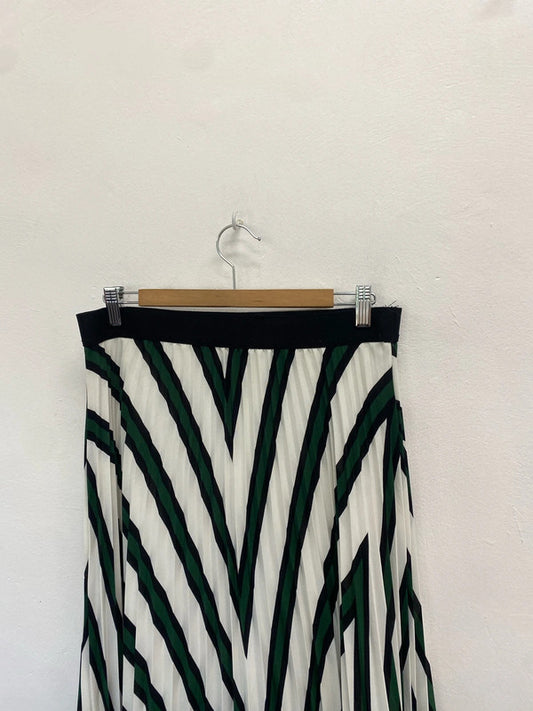 Lovely h&m pleated midi skirt green stripe uk m AB024