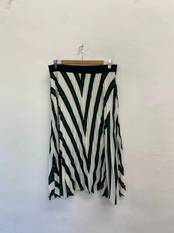 Lovely h&m pleated midi skirt green stripe uk m AB024