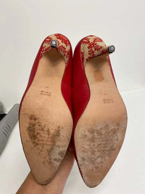 Fabulous English made leather court shoes Red Uk5 NR001