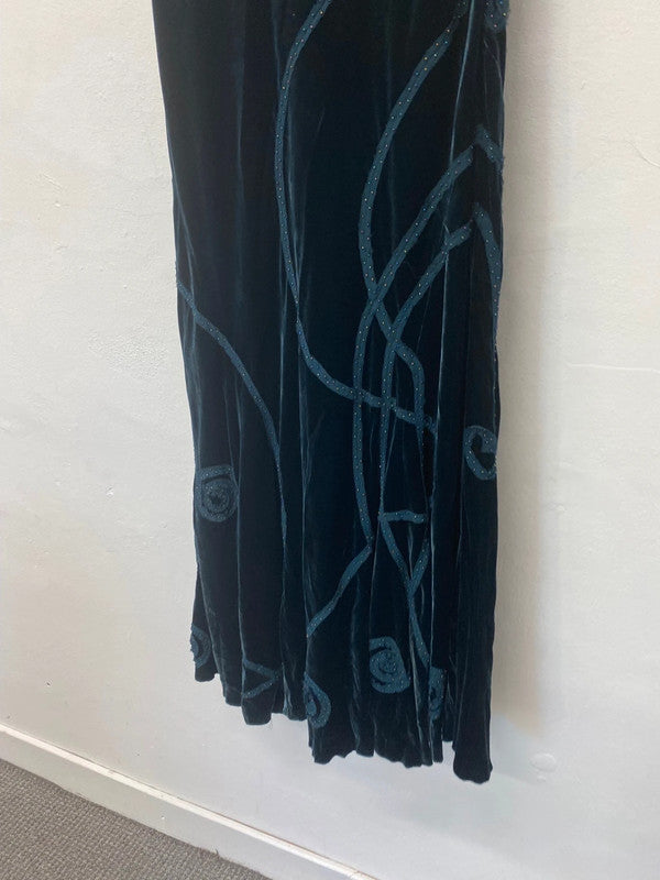 Gorgeous Per Una velvet Evening Dress Uk16 Forest Green sequins party NR002