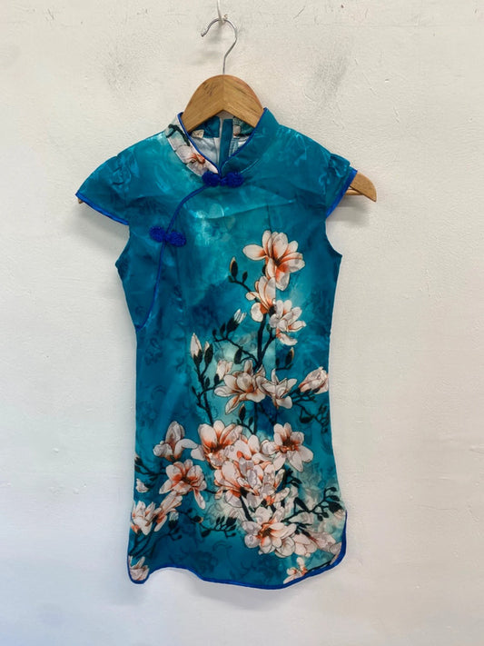 Gorgeous Oriental dress Cheongsam / Qipao UK XL Blue Floral NR002