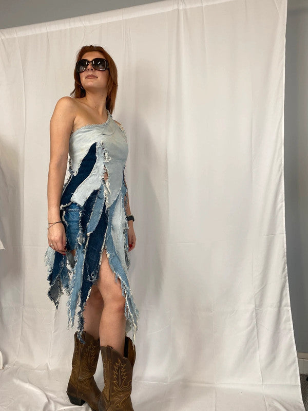 Fabulous Y2K denim party dress handmade Uk8/10 Ibiza party classic LC