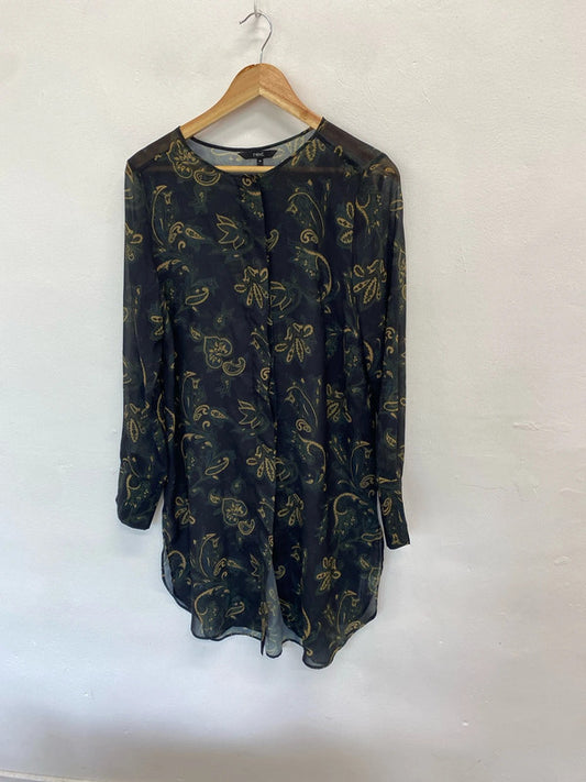 Fabulous dark green pattern semi sheer shirt overlay UK 10 MR444