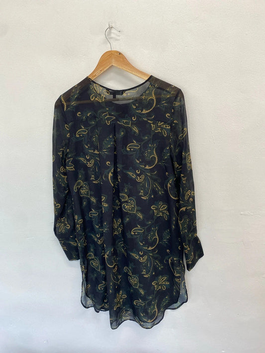 Fabulous dark green pattern semi sheer shirt overlay UK 10 MR444