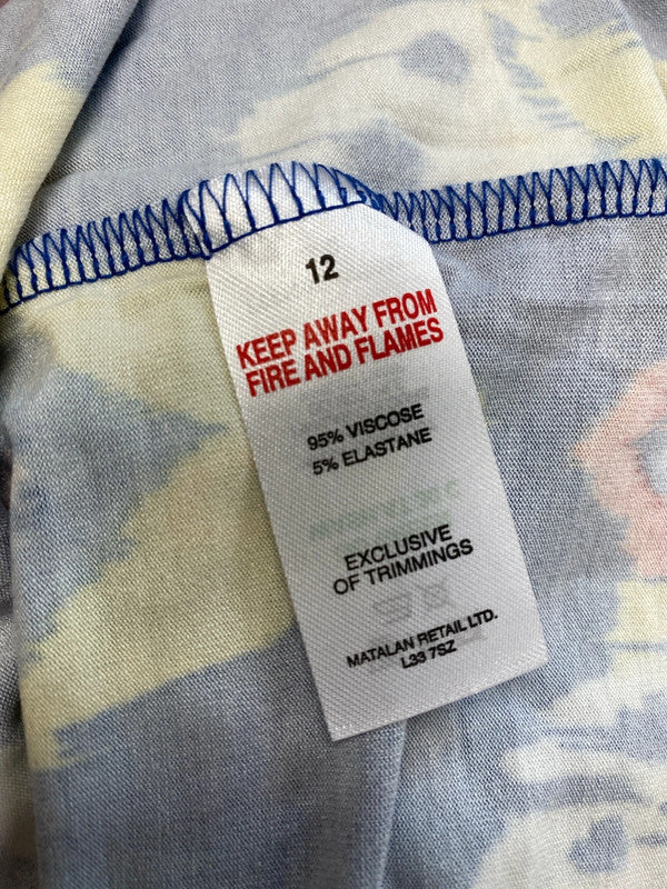 Gorgeous papaya yellow blue tropical flare off the shoulder dress UK 12 MR444