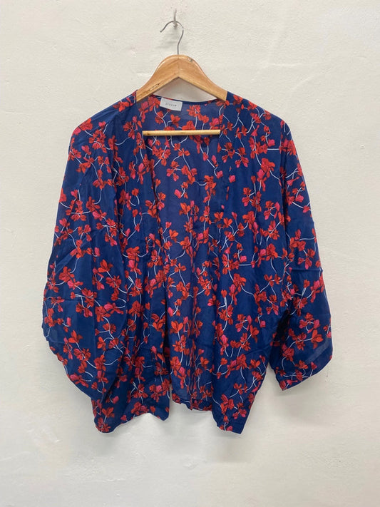 Fabulous Jigsaw silk oriental floral Kaftan One size Blue & Red EC004