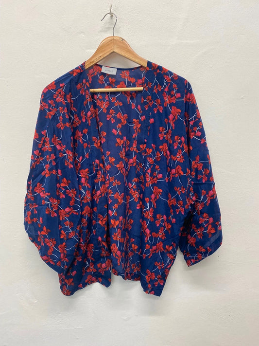 Fabulous Jigsaw silk oriental floral Kaftan One size Blue & Red EC004