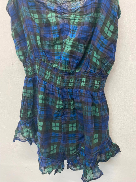 Fabulous Free people tartan classic Playsuit UkM Navy EC004