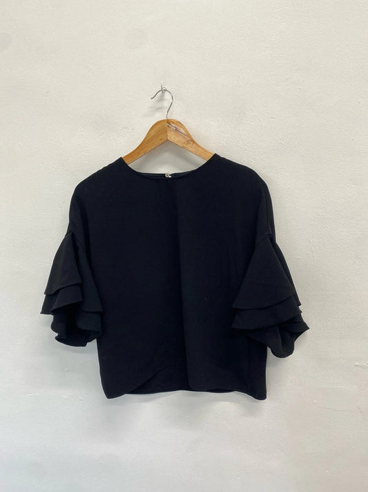 Fabulous Zara women black grill sleeve blouse UK a LJ446