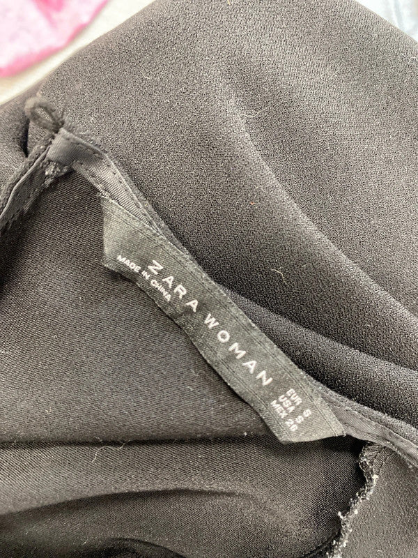 Fabulous Zara women black grill sleeve blouse UK a LJ446