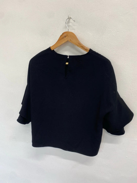 Fabulous Zara women black grill sleeve blouse UK a LJ446