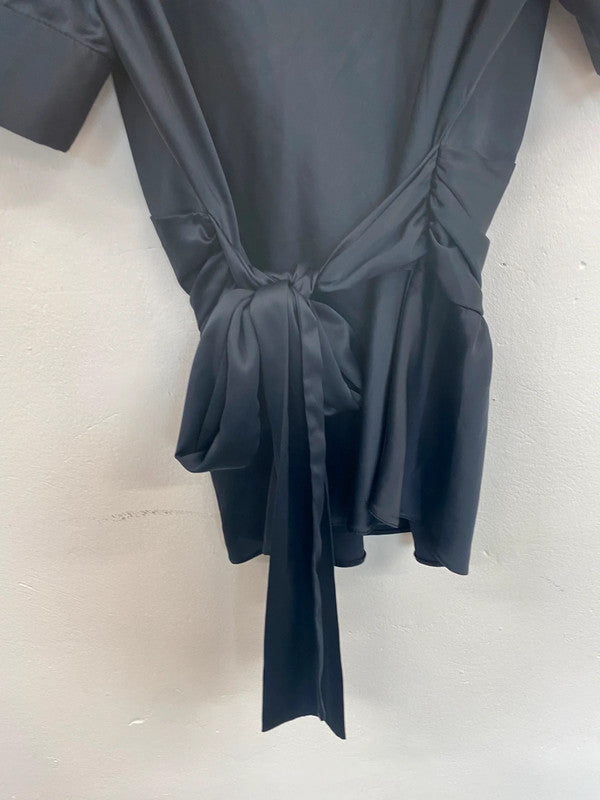 Fabulous Topshop Dark Green Satin Puff Sleeve Blouse UK12 TM447