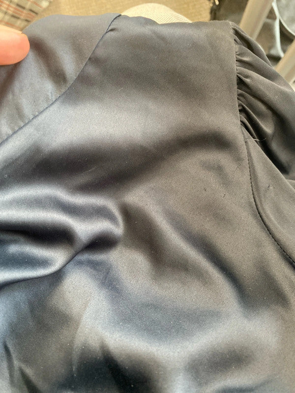 Fabulous Topshop Dark Green Satin Puff Sleeve Blouse UK12 TM447