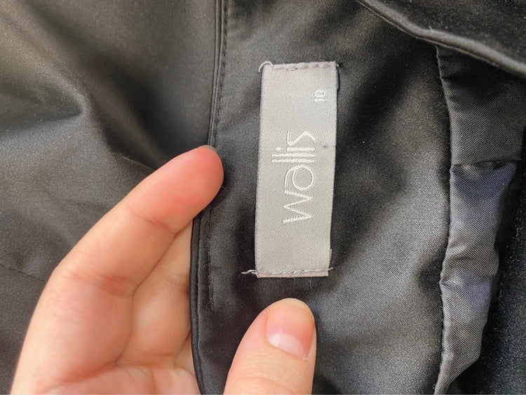 Fabulous Wallis Black Satin Y2K Vibes Midi Pencil Skirt UK10 TM447