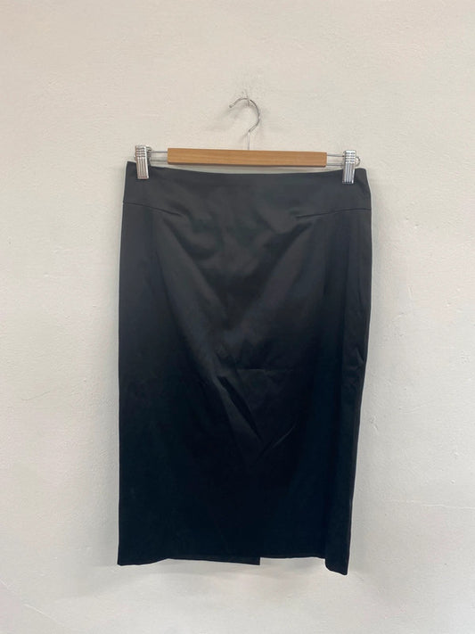 Fabulous Wallis Black Satin Y2K Vibes Midi Pencil Skirt UK10 TM447