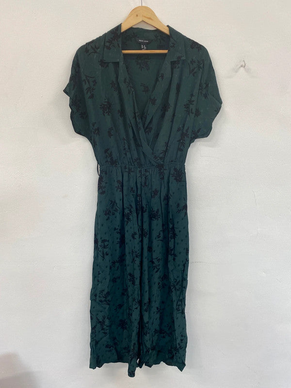 Fabulous New Look Sea Green Floral Jacquard Wide Leg Jumpsuit UK12 TM447