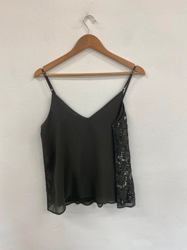 Fabulous Vila Khaki Boho Y2K Vibes Sequin Accent Cami UK M TM447