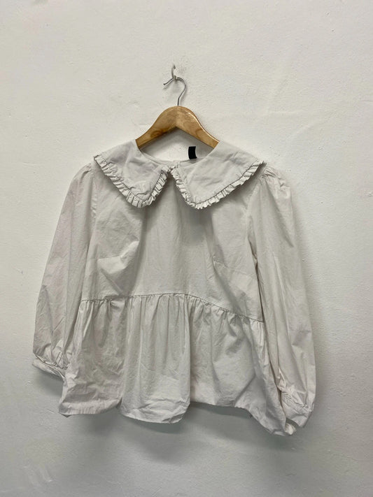 Super Chic preppy cotton top large frill collar Uk14 off white MBM01