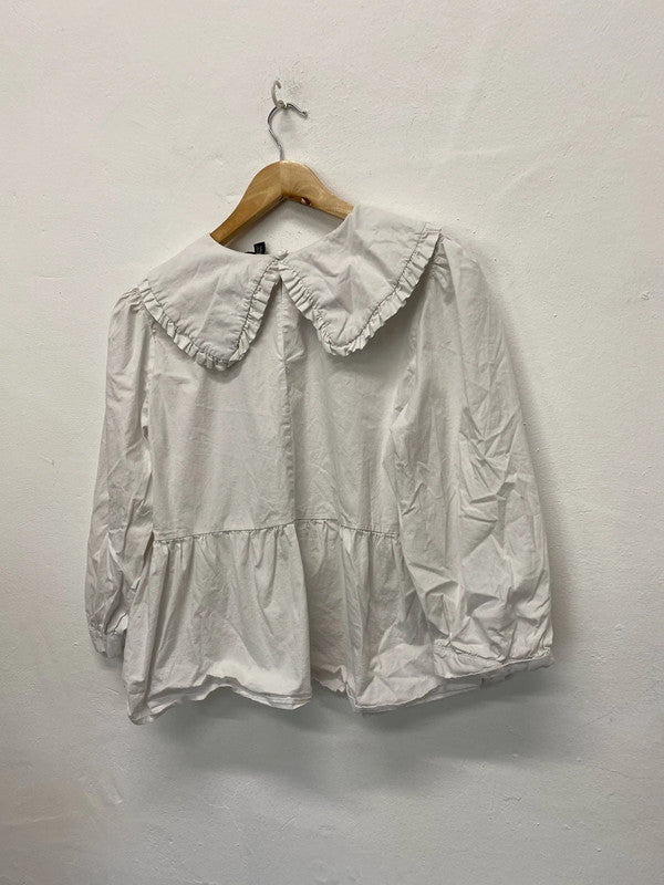 Super Chic preppy cotton top large frill collar Uk14 off white MBM01