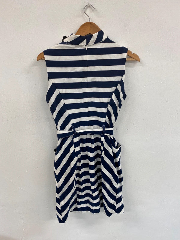 Fabulous F&F Navy Nautical Stripe Belted Mini Dress UK10 LM005