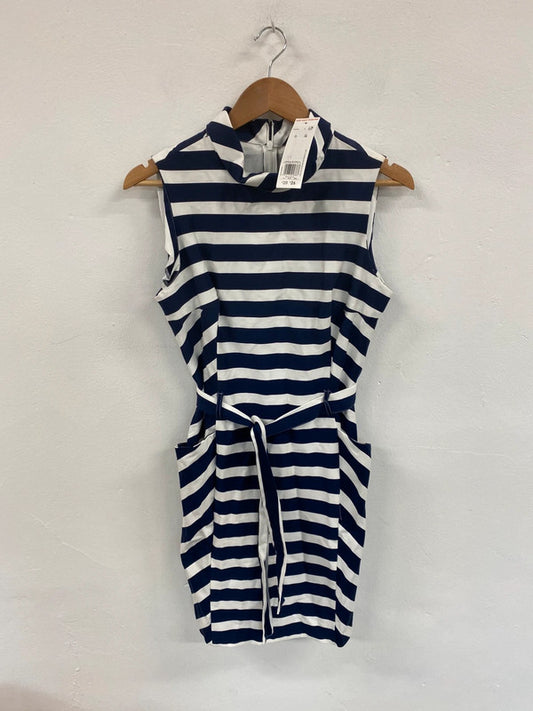Fabulous F&F Navy Nautical Stripe Belted Mini Dress UK10 LM005