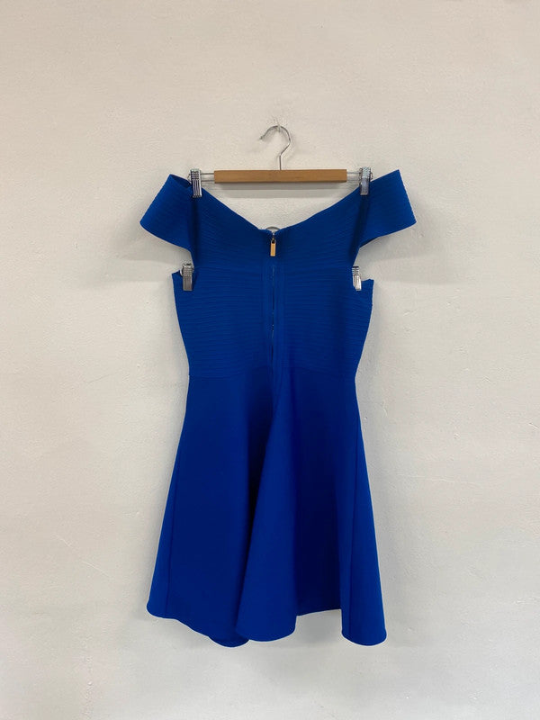 Fabulous Karen Millen Cobalt Blue Bandage Bardot Mini Dress UK L KN003