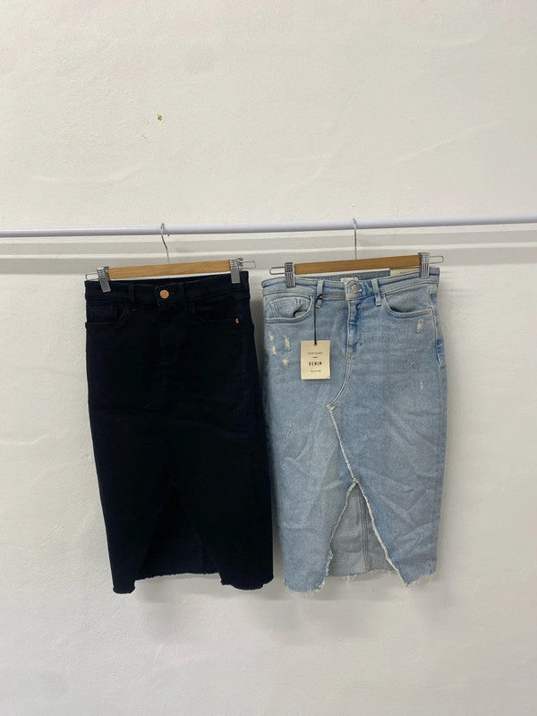 Gorgeous duo of midi denim skirts split hem river island UK 8 #433 KM004