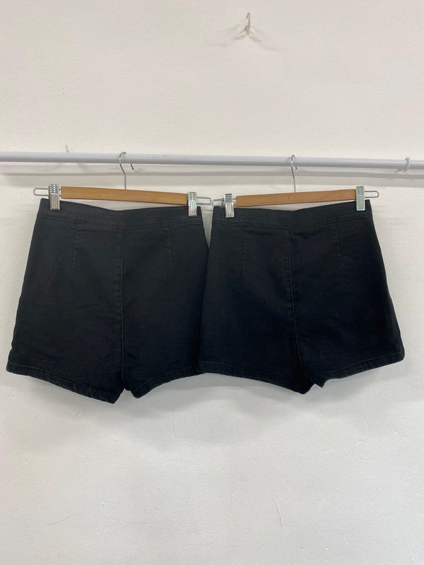 Fabulous Asos Black Stretchy Y2K Vibes Denim Shorts Duo UK10 #436 KM004