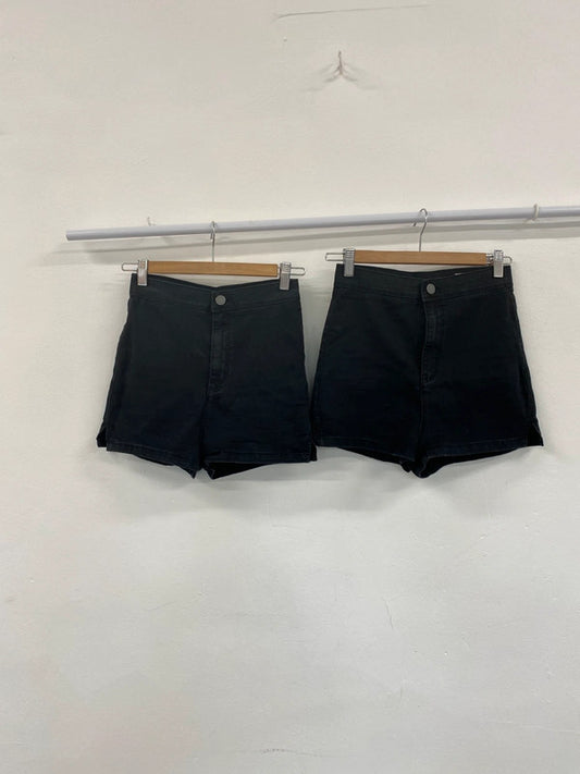 Fabulous Asos Black Stretchy Y2K Vibes Denim Shorts Duo UK10 #436 KM004