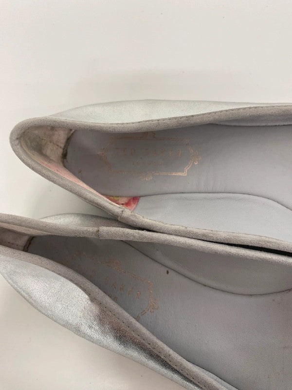 Fabulous Ted Baker Silver Bow Accent Coquette Ballet Flats UK6 MW001