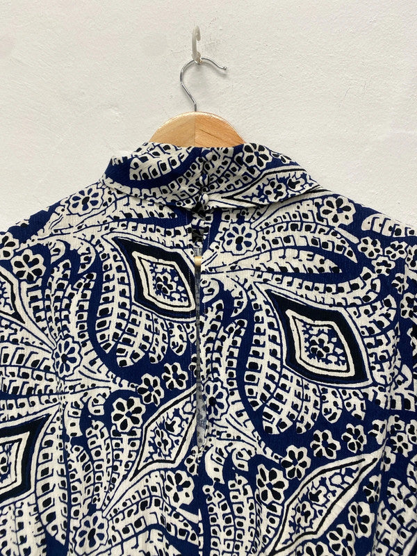 Fabulous John Lewis Classy midi dress Navy Greek pattern Uk16 AH451