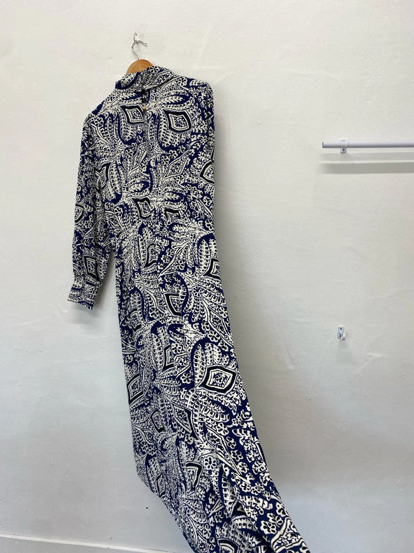 Fabulous John Lewis Classy midi dress Navy Greek pattern Uk16 AH451