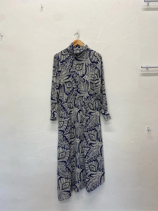 Fabulous John Lewis Classy midi dress Navy Greek pattern Uk16 AH451