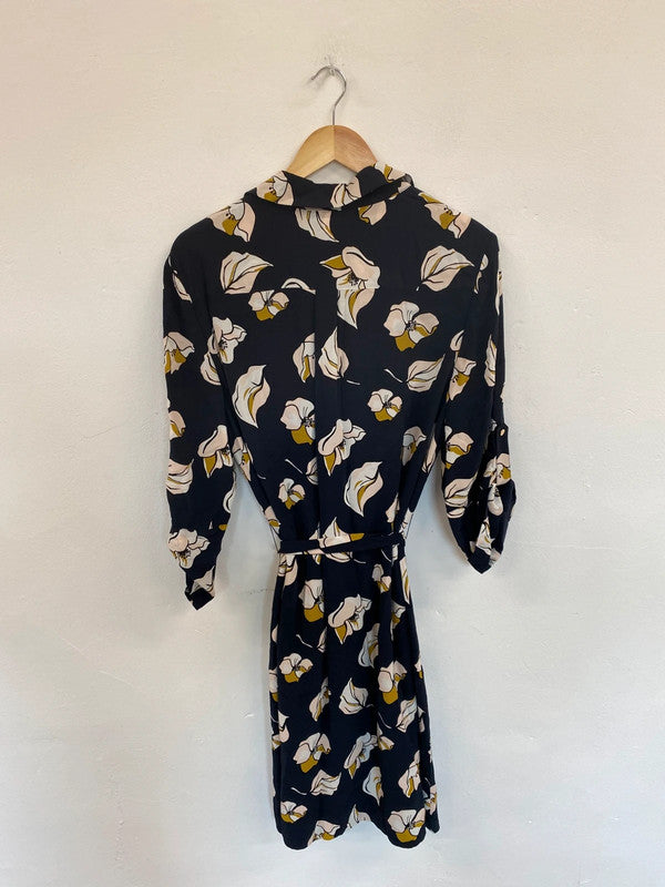 Fabulous Hobbs Navy Mix Floral Belted Shirt Midi Dress UK16 AH451