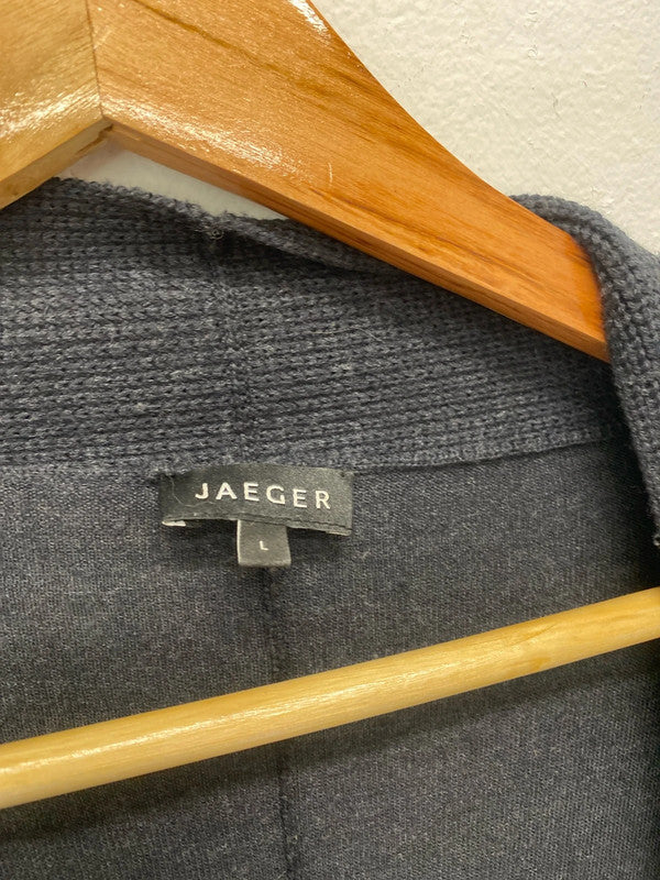 Fabulous Jaeger lagenlook Charcoal grey wool cardigan UkL (16) AH451