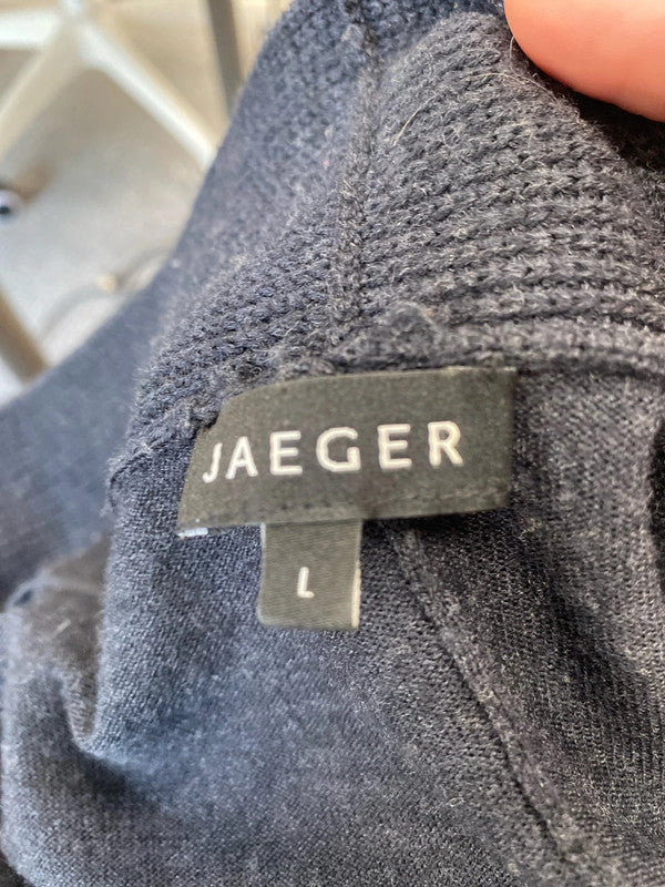 Fabulous Jaeger lagenlook Charcoal grey wool cardigan UkL (16) AH451