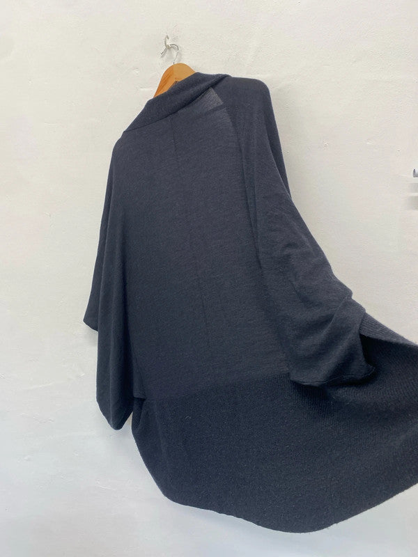 Fabulous Jaeger lagenlook Charcoal grey wool cardigan UkL (16) AH451