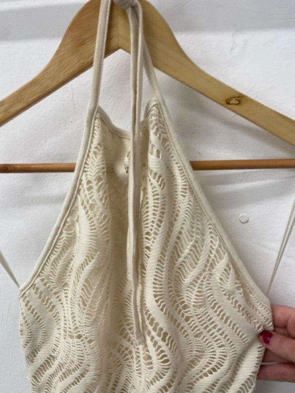 Fabulous boho crochet rag mini dress Ibiza UkS LT272