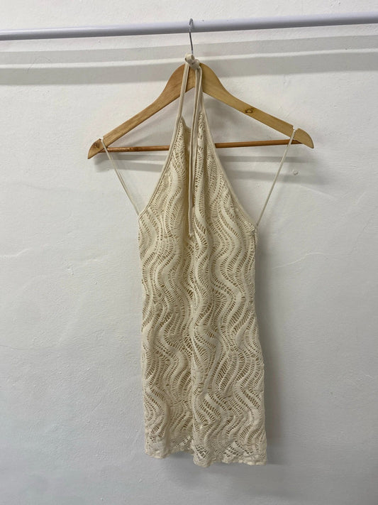 Fabulous boho crochet rag mini dress Ibiza UkS LT272