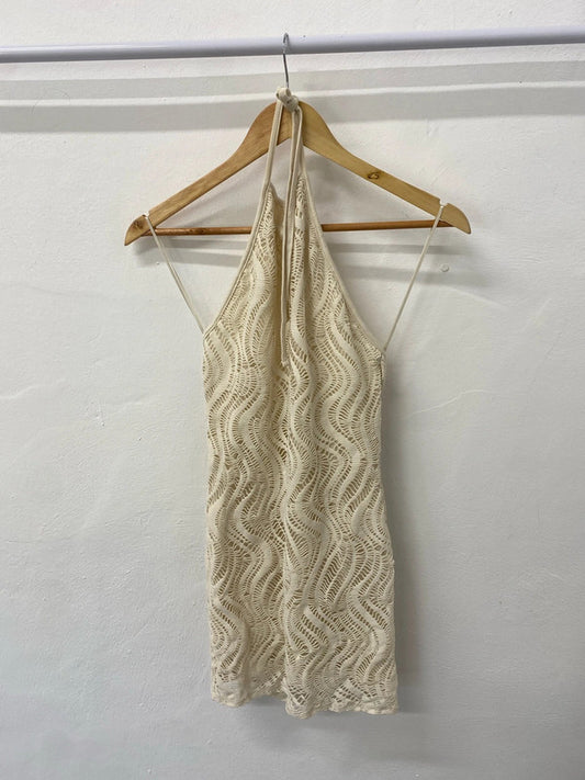 Fabulous boho crochet rag mini dress Ibiza UkS LT272