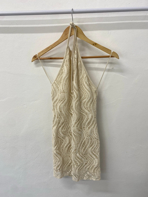 Fabulous boho crochet rag mini dress Ibiza UkS LT272